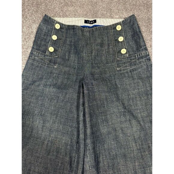 Vtg Iena Pants Womens 38 US Medium Blue Denim Wide Leg Cropped Sailor Na… - Picture 3 of 14
